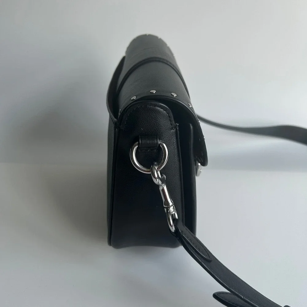 Coach Georgie Saddle Bag Black Colorblock Canvas Leather Rivets C3593